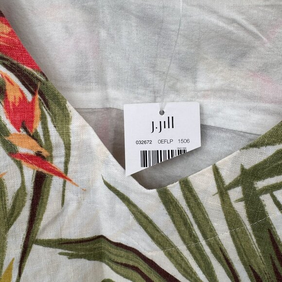 J. Jill Love Linen Tropical Shift Dress Womens LP White Linen Lined Pockets NEW - Picture 5 of 11